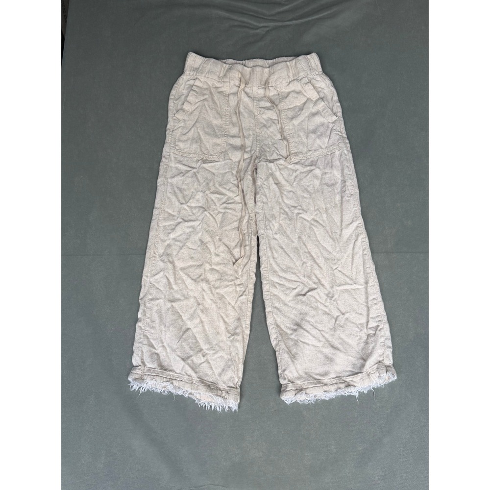 Thread & Supply Natural Linen Blend Wide Leg Frayed Hem Pants XS B341RLSTJ